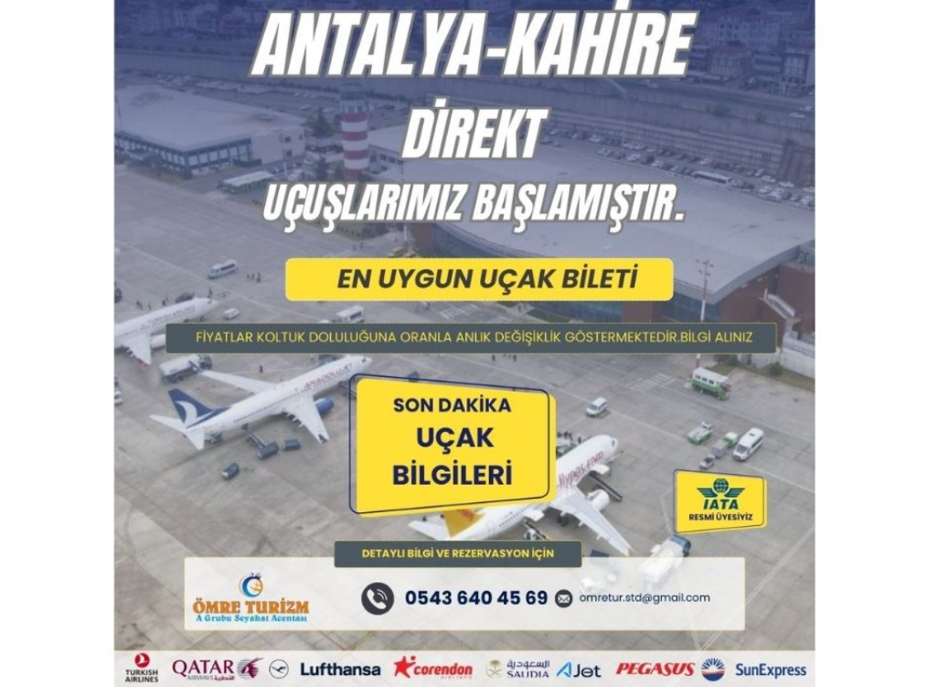 Antalya-Kahire DİREKT UÇUŞLARIMIZ BAŞLAMIŞTIR.>